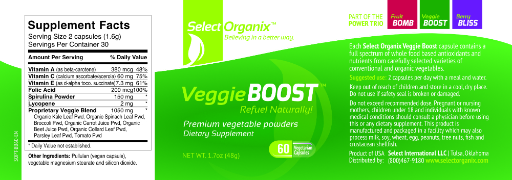 Select Organix Veggie Boost Label